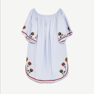 ZARA Floral Embroidered Off Shoulder Dress